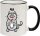 Keramik Tasse "Fynn" mit farbigen Henkel und Motivdruck Katze mit Milch personalisierbar