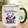 Keramik Tasse "Fynn" mit farbigen Henkel und Motivdruck Futternder Panda personalisierbar