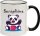 Keramik Tasse "Fynn" mit farbigen Henkel und Motivdruck Futternder Panda personalisierbar