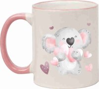 Keramik Tasse "Hannah" mit farbigen Henkel und Motiv Valentin Koala