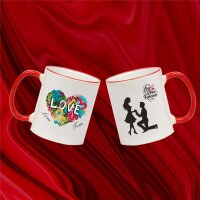 Keramik Tasse "Alberta" mit farbigen Henkel und Motivdruck Liebeserklärung personalisierbar