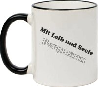 Kopie von Keramiktasse "Fynn" mit farbigen Henkel und Zunftzeichen und Spruch Bergmann #1