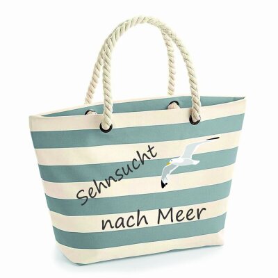 Grau-weiß gestreifte Tasche mit Motiv Seemöwe