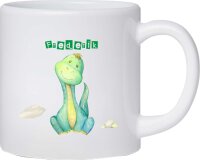 Kunststoff Tasse "Nele" mit Motiv Dino Baby in pastellgrün personalisiert